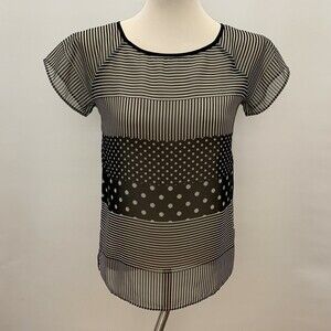 The Limited Women's Top X-Small Black Ivory Sheer Striped Polka Dots
